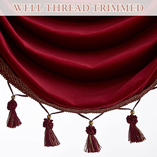 StangH Christmas Red Waterfall Velvet Curtain Valances W79 inches, 1 Panel | Luxury Waterfall Swag Valances, Room Darkening Privacy Window Drapes for Theater, Living Dining Room, Media - color: Red, size: 79"W x 40"L (Pack of 1)