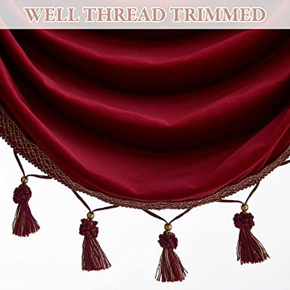 StangH Christmas Red Waterfall Velvet Curtain Valances W79 inches, 1 Panel | Luxury Waterfall Swag Valances, Room Darkening Privacy Window Drapes for Theater, Living Dining Room, Media - color: Red, size: 79"W x 40"L (Pack of 1)