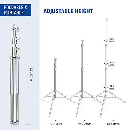 NEEWER 9.2ft/2.8m Stainless Steel Light Stand, Spring Cushioned Heavy Duty Photography Tripod Stand with 1/4” to 3/8” Universal Screw Adapter for Strobe,LED Video Light,Ring Light,Monolight, Softbox - style: ST-280SS