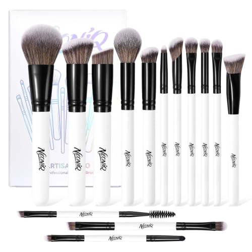 14 PCS Professional Makeup Brushes, Makeup Brush Set, Foundation Powder Blending Concealer Eyeshadows Blush Cosmetics Brushes,Versatile Face Make Up Tools For Liquid, Cream, Loose(White) - color: 14Pcs-White