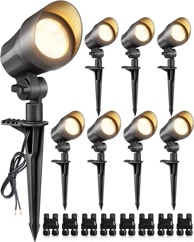 SUNVIE 6W AntiGlare LED Landscape Lighting Low Voltage with Connector 8Pack | Waterproof 600LM Super Bright 3000K Landscape Spot lights Outdoor Yard Garden Lights Wired Tree Wall Landscape Spotlights