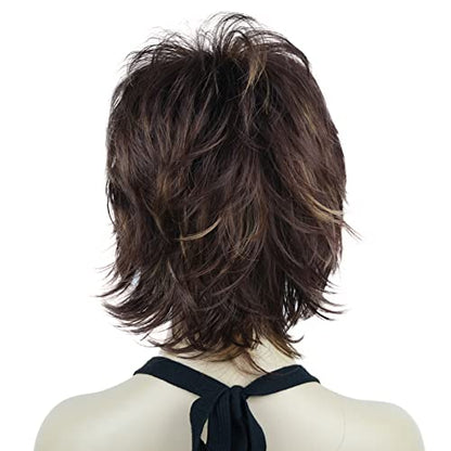 Lydell Short Layered Shaggy Wavy Full Synthetic Wigs (33H27C) - color: 33H27C Dark Auburn Light Ginger Mix