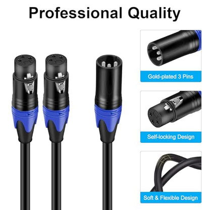 Poyiccot XLR Splitter Cable 1 Male to 2 Female, 3 Pin XLR Splitter Balanced Microphone Cable Combiner Y Cord, 1 Male to 2 Female Audio Microphone Adapter for Stero Mic, Audio Track, 11.8inch - style: 1 Male to 2 Female