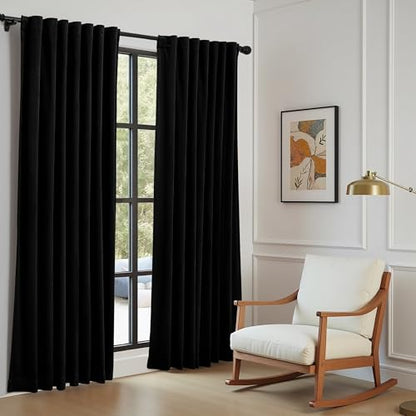 P Pothuiny Black Blackout Velvet Curtains 96 Inches Long 2 Panels - color: Black, size: 52"W x 96"L (Pack of 2)