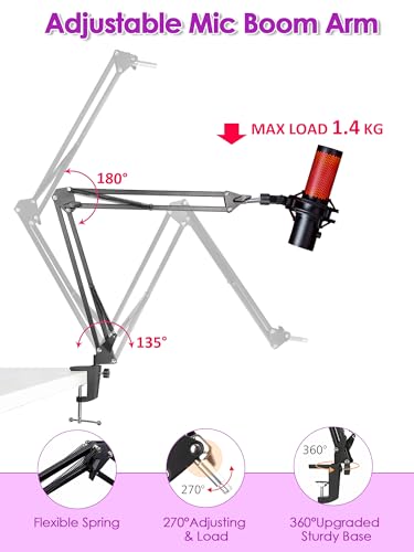 For HyperX Quadcast Boom Arm - Mic Arm with 2 Cable Sleeve, Mic Stand with 3/8" To 5/8" Adapter Compatible with Blue Yeti Fifine Shure SM7B MV7 HyperX QuadCast S AT2020 and Other Microphone - color: HYQC Boom Arm