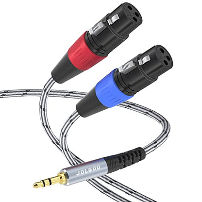JOLGOO Dual XLR Female to 3.5 mm TRS Stereo Microphone Cable, 2 XLR Female to 1/8 inch TRS Stereo Y Splitter Patch Cable, 6.6 Feet - size: 6.6 Feet, style: Dual XLR Female to 3.5 mm