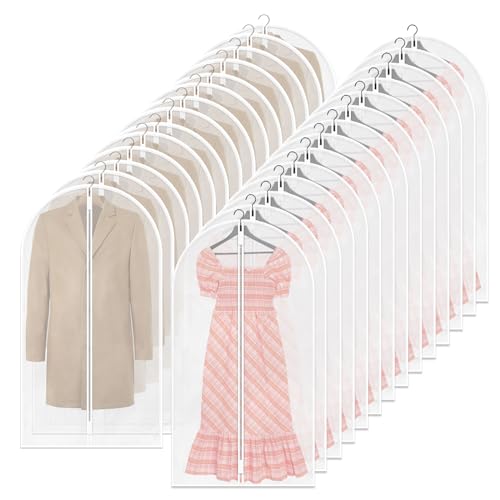 TORONTOKYO 25 Pack 55" Hanging Clear Plastic Garment Bags with Zipper Translucent Long Dress Bags Clothes Cover for Closet Storage and Travel - color: 55"