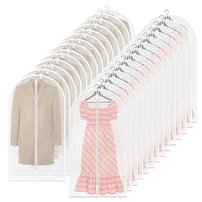 TORONTOKYO 25 Pack 55" Hanging Clear Plastic Garment Bags with Zipper Translucent Long Dress Bags Clothes Cover for Closet Storage and Travel - color: 55"
