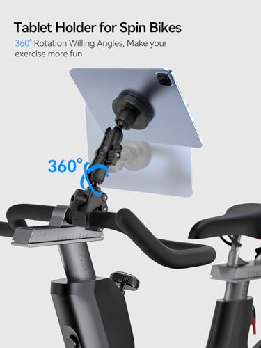 OHLPRO Magnetic Tablet Holder for Mic Stand,360° Adjustable Microphone Music Stand Phone Holder Mount,Tablet Mount Clamp for Peloton Bike,Treadmill, Stroller, Cabinet, Fits MagSafe, All Tablets,Phones