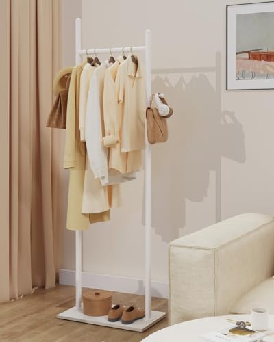Coat Rack Freestanding, Clothes Rail, 19.7x11.8x68.9 In, White | Modern Garment Rack with 2 Hooks and Heavy Rock Slab Base, Industrial Metal Clothing Hanger Stand for Entryway, Living Room - color: White, size: 11.8 x 19.7 x 68.9 In