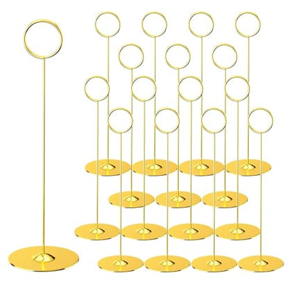 ERYTLLY 16PK Place Card Holders 8 Inch Table Number Holders Table Card Holders Steel Card Holders for Birthdays,Weddings,Photos, Food Signs, Memo Notes, Restaurants (Gold) - color: Gold