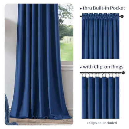 FMFUNCTEX Velvet Blackout Curtains Navy Blue Thermal Insulated Curtains for Bedroom Living Room Darkening Curtains 72 Inches Long Soft Luxury Rod Pocket Dark Blue Drapes Dining Room 2 Panels Set - color: Navy Blue, size: 52"W x 72"L (Pack of 2)