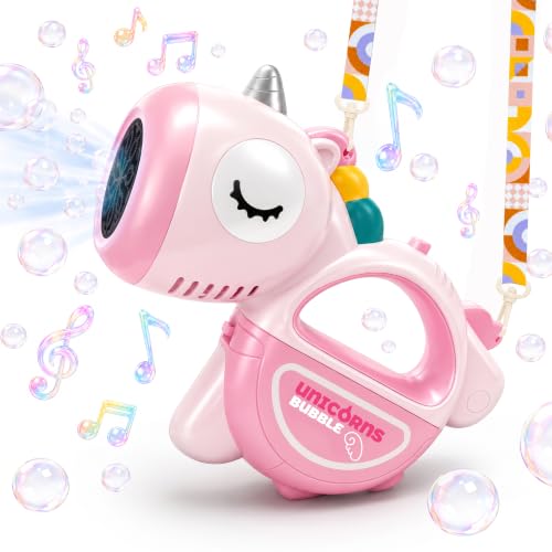 Unicorn Automatic Bubble Machine for Kids Princess Toy Age 3 4 5 6 7 8 Year Old Little Girl Boy Gift Maker Blower Summer Outdoor Burbujas Niñas Easter Christmas Birthday Present Pink - color: Pink