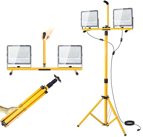 30000 Lumen LED Work Lights with Stand - 2 Head Portable Work Light with Tripod - IP65 Waterproof Tripod Work Lights for Outdoor Indoor Job Site Workshop Garage Construction Site Lighting - style: 30000LM with stand+Handle