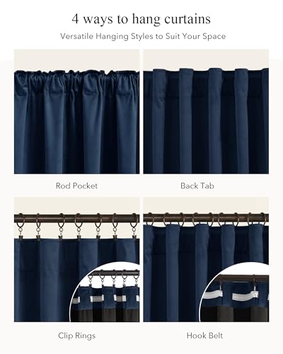 StangH Navy Blue Velvet Curtains Back Tab & Hook Belt, W52 x L84, 2 Panels - color: Navy Blue, size: 52"W x 84"L (Pack of 2)