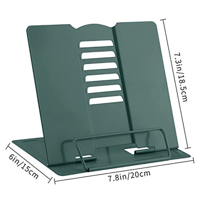 MSDADA Desk Book Stand, Metal Reading Book Stand Adjustable Cookbook Holder for Textbooks Recipes Music Books Tablet-with Page Clips(Morandi Green) - color: Morandi Green