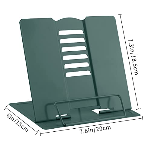 MSDADA Desk Book Stand, Metal Reading Book Stand Adjustable Cookbook Holder for Textbooks Recipes Music Books Tablet-with Page Clips(Morandi Green) - color: Morandi Green
