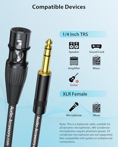 AA AUDIO ACCESSORY XLR Female to 1/4 Cable with XLR Cable 6ft Bundle, Rean Connectors from Neutrik, Kevlar-Reinforced Nylon Braided TRS to XLR Cable, Balanced Quarter Inch to XLR Female Cable, OFC - size: 6ft, style: XLR Female to 1/4 & XLR Cable