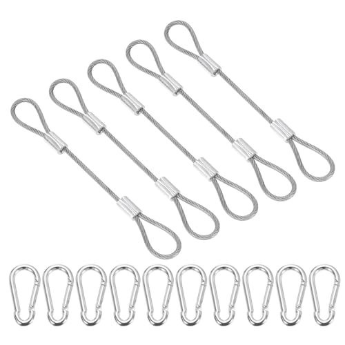 PATIKIL 5 Inch Safety Cable Lock, 5 Pcs 304 Stainless Steel Security Wire Ropes Double Loop Anti-Theft Safety with 10 Spring Buckles for Bicycles Luggage Stage Lighting, Clear - color: Clear, size: 5 Inch