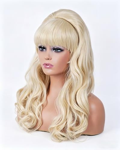 Rugelyss Long Wavy Blonde Wig with Bang Big Bouffant Beehive Wigs for Women fits 80s Costume or Halloween Party - color: Blonde