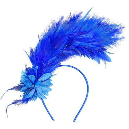 Loieryk Feathers Fascinator Headband 1920s Queen Headpiece Fascinators Hats for Women Tea Party Flower Headpiece - color: Blue