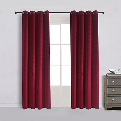 Cherry Home Set of 2 Velvet Flannel Room Darkening Blackout Curtains Panels Drapes Grommet 52 Wide by 108 Long Burgundy for Living Room - color: Burgundy, size: 52"W x 108"L (Pack of 1)