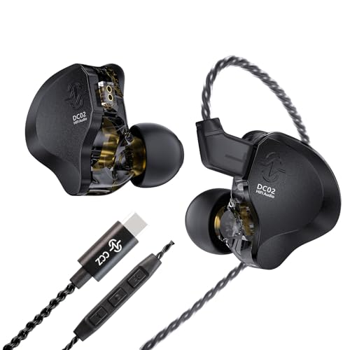 CCZ DC02 USB C Earbuds Wired with Microphone, Dual Magnetic Circuit DD IEM Earbuds,in Ear Type C Headphones with mic, Powerful Bass, Lightweight, Type-C Wired Earphones with Tangle-Free Flat Cable - color: Black-USBC, size: with MIC