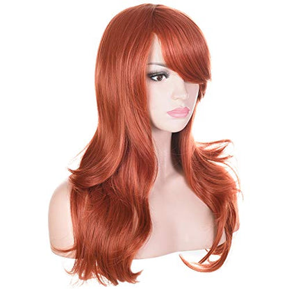23" Long Wig Big Wavy Heat Resistant Synthetic Straight Hair with Bangs for Women Cosplay Costume Halloween Party (Auburn) - color: Auburn