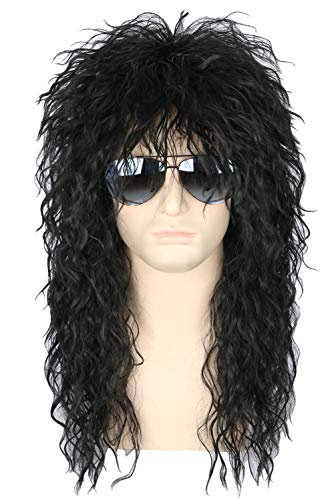 Topcosplay Men’s 80s Black Mullet Wigs Male Hair Punk Heavy Metal Rocker Wig - color: Black