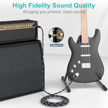 1/4 Inch TRS Cable 2-Pack 6.6FT, Quarter Inch 6.35mm Balanced Stereo Audio Cable, 1/4 to 1/4 Guitar Cables for Electric Guitar Bass Keyboard Mixer - size: 6.6 FT