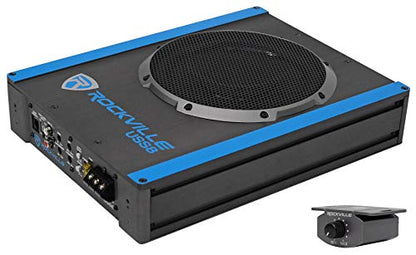 Rockville USS8 8" Slim Under-Seat Active Powered Car/Truck Subwoofer | 600W Peak / 150W RMS, Bass Knob, CEA-2006 Compliant, RCA and High Level Inputs, Auto Turn-On, Built-In Amp, 2.9" Profile