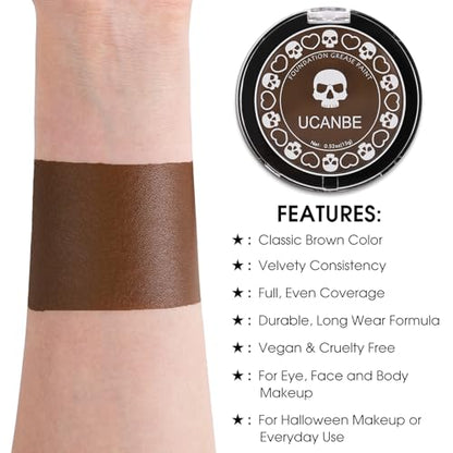 UCANBE Brown Face Body Paint Makeup Foundation, Non-Toxic Greasepaint for Adults Party, Waterproof Cream Face Painting Kit for Halloween Werewolf Leopard Camo Hunting SFX Make Up, Cosplay & Costumes - color: Brown