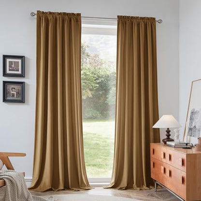 Beauoop Golden Brown Velvet Curtains for Bedroom Living Room 52x72 2 Panels - color: Gold Brown, size: 52"W x 72"L (Pack of 2)
