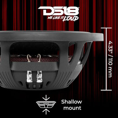DS18 IXS10.4D Shallow Car Subwoofer - 10" 1000W MAX Power, 500W RMS, Dual Voice Coil, 4+4 Ohms Impedance (1 Speaker) - style: Single 4-Ohms