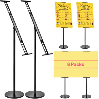 Feifeiya 6 Pack Display Stand Sign Holder Bulk, Floor Poster Stand with Heavy Duty Base Adjustable Outdoor Pedestal Sign Holder up to 58 Inch for Board & Foam Fit Wedding, Restaurant or Business
