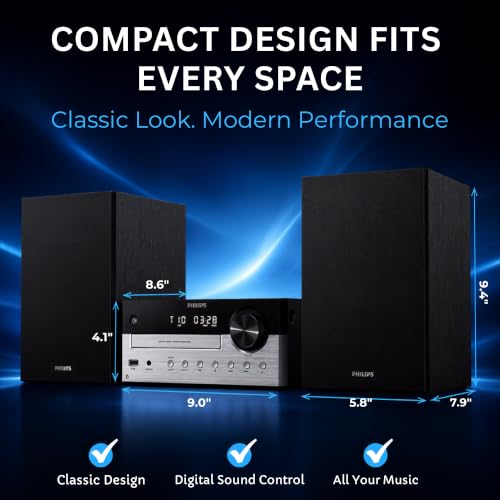 Philips Bluetooth Stereo System for Home with CD Player, Bluetooth 5.4 & Auracast, Upgraded 80W Stereo Sound, MP3, USB, Audio in, FM Radio, Bass Reflex Speaker, Remote Control Included - size: 80W Stereo System