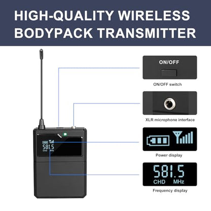 Depusheng R6 Professional Wireless Microphone UHF System 4 Channel with Wireless lavalier Headset Microphone, Metal Receiver, Perfect for Singing, Karaoke, Parties, Weddings - style: 4 bodypack mic