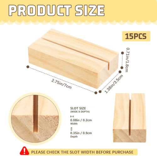 15Pcs 2.75x1.38 Inches Wood Table Number Stands, Wood Place Card Holders, Wooden Holders for Wedding, Ceremony, Birthday, Party, Home Decoration, Events (2mm Slots) - size: 15 Pcs- L 2.75"- Slots 2mm