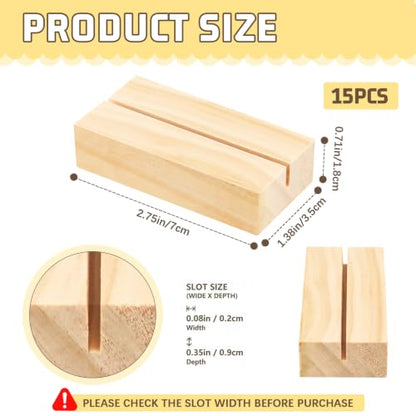 15Pcs 2.75x1.38 Inches Wood Table Number Stands, Wood Place Card Holders, Wooden Holders for Wedding, Ceremony, Birthday, Party, Home Decoration, Events (2mm Slots) - size: 15 Pcs- L 2.75"- Slots 2mm