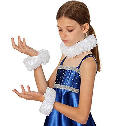 Skeleteen Renaissance Collar Cuff Set - Vintage White Neck Ruff and Wrist Ruffle Cuffs Costume Accessories Dress Up Kit