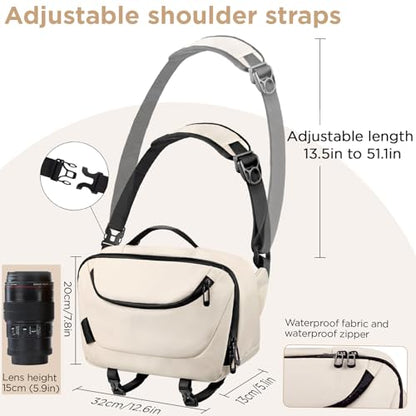TAAOKA Camera Sling Bag,Waterproof Camera Case with Tripod Holder,Lightweight DSLR/SLR/Mirrorless Camera Bags Crossbody for photographers-Beige - color: Beige