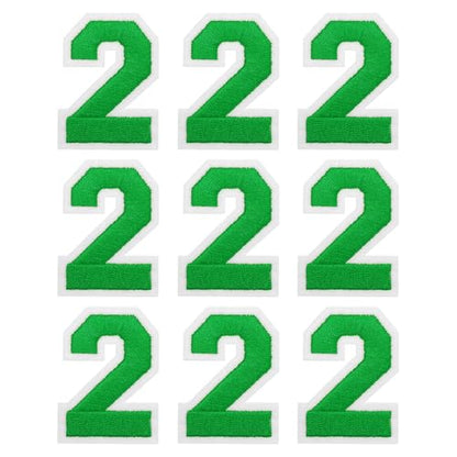 MECCANIXITY Iron on Number Patches 2" Number 2 Iron on Embroidered Patch Sew on Letter Stickers Applique for Repairing Clothing Jeans Shoes Hats DIY(Green, Pack of 9) - style: Number 2