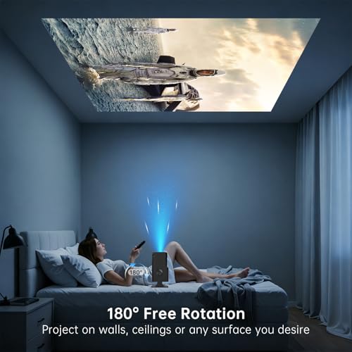 Native 1080P Mini Projector with WiFi and Bluetooth, Portable Projector | 4K Support, 300 ANSI, Auto Keystone, 5W Speaker, Built-in Apps 180° Rotatable Window Movie Projector for Bedroom Outdoor