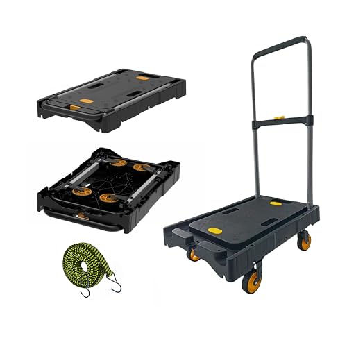 Platform Truck Folding Hand Truck 300 LB Heavy Duty Utility Dolly Flatbed Luggage Push Cart Fully Folded Compact Cart, Portable Trolley with 1 Elastic Ropes, Easy Storage & Lightweight for Moving - color: Gray Handle