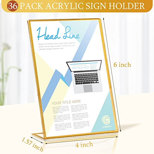 36 Pack Acrylic Sign Holder Gold Frame Table Numbers Slanted Back Menu Display Stand Clear Flyer Document Photo Display Holders Plastic Table Signs for Wedding Office(Vertical Style,4 x 6 Inch) - style: Vertical Style