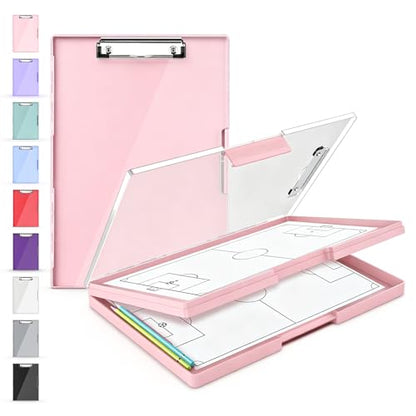 Sooez Nursing Clipboard with Storage, Clear Top Clip Boards 8.5x11, Pink | Heavy Duty Plastic, Dry Erase, High Capacity, Nurse Essentials, Dental Assistant, Teacher & College School Office Supplies - color: Light Pink