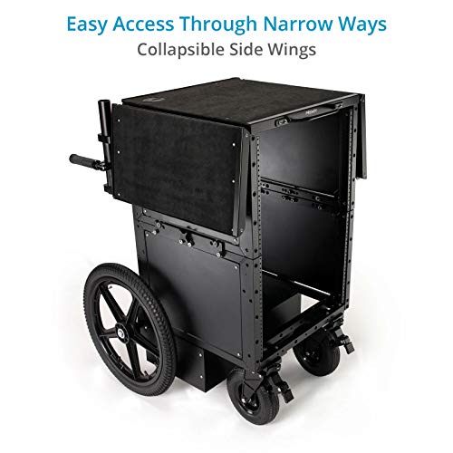 PROAIM Soundchief Audio Production Cart with 16U Rack Mount, 150kg/331lb | CNC aluminum cart with 9" front + 20" rear pneumatic wheels & foot brakes; 19" rack compatible, tool-less assembly