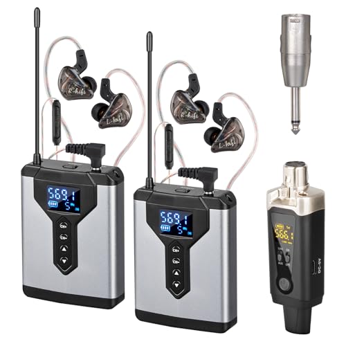 Depusheng T9-2 Wireless in Ear Monitor System with Transmitter Clip on Receiver Automatic Pairing in-Ear Monitoring for Studio,Guitar,DJ,Live Performance (2 Receivers + 1 Transmitter) - size: 2 Receivers + 1 Transmitter