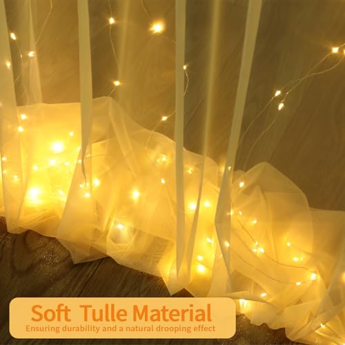 10 FT x 10 FT Champagne Backdrop Curtain - Tulle Backdrop Curtain with 9.8FT Lights String - Sheer Backdrop Curtains with 4 Inch Rod Pockets for Birthday Party Weddings Baby Shower Photo Booth Props - color: Champagne, size: 10ft×10ft