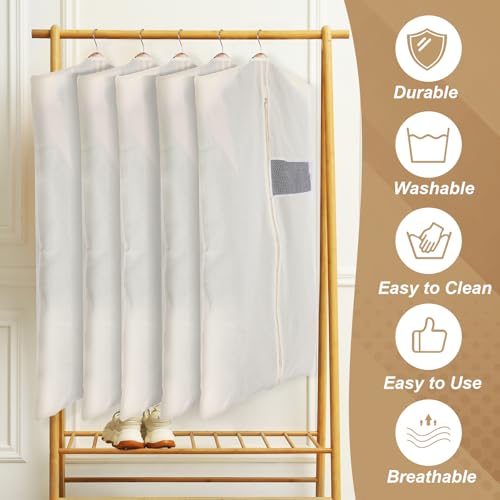 Aliceset 6 Pcs 43 Inches Cotton Garment Bags for Hanging Clothes Canvas Suit Bags for Clothes Coats Jackets Shirts Closet Storage Travel Gusseted Hanging Garment Cover - size: 43 inches